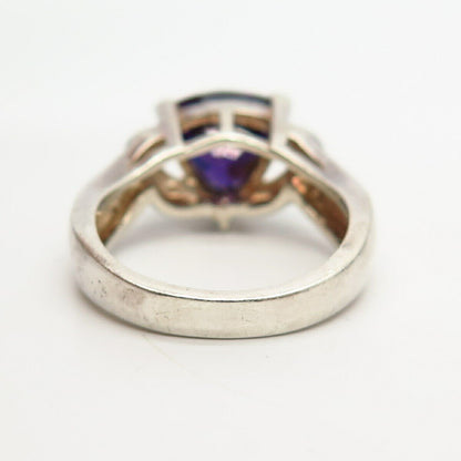 925 Sterling Silver Opal Imitation & Amethyst-Tone C Z Cocktail Ring Size 7