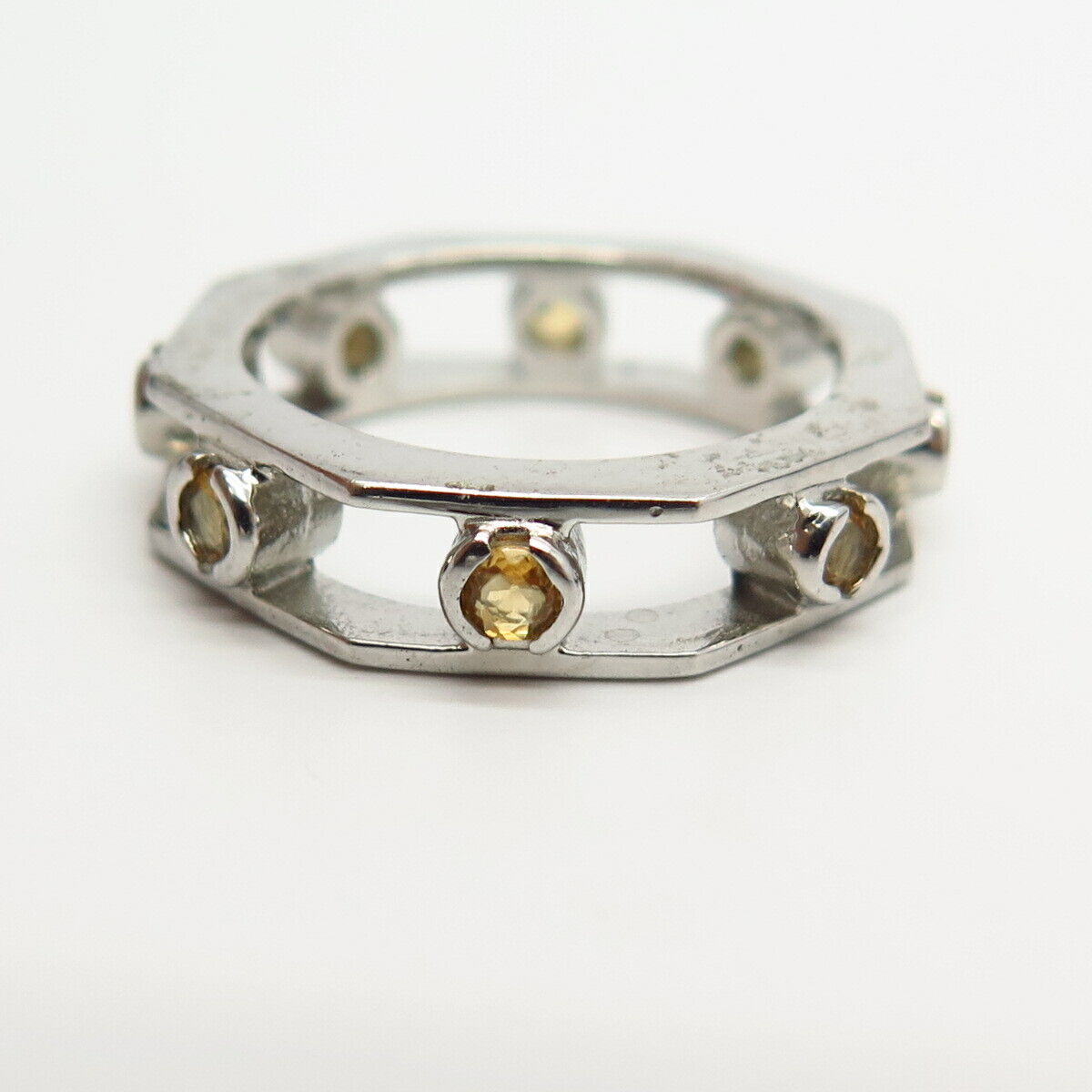 925 Sterling Silver Real Citrine Gem Band Ring Size 6 3/4