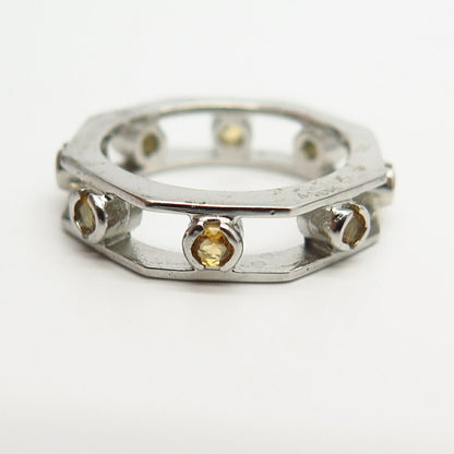 925 Sterling Silver Real Citrine Gem Band Ring Size 6 3/4