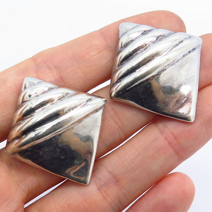 925 Sterling Silver Vintage Mexico Square Shape Hollow Earrings