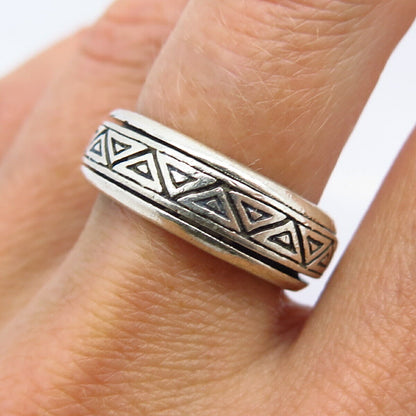 925 Sterling Silver Ornate Maze Design Rotating Band Ring Size 7 1/4