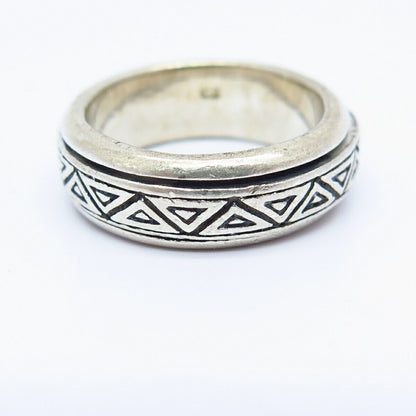 925 Sterling Silver Ornate Maze Design Rotating Band Ring Size 7 1/4