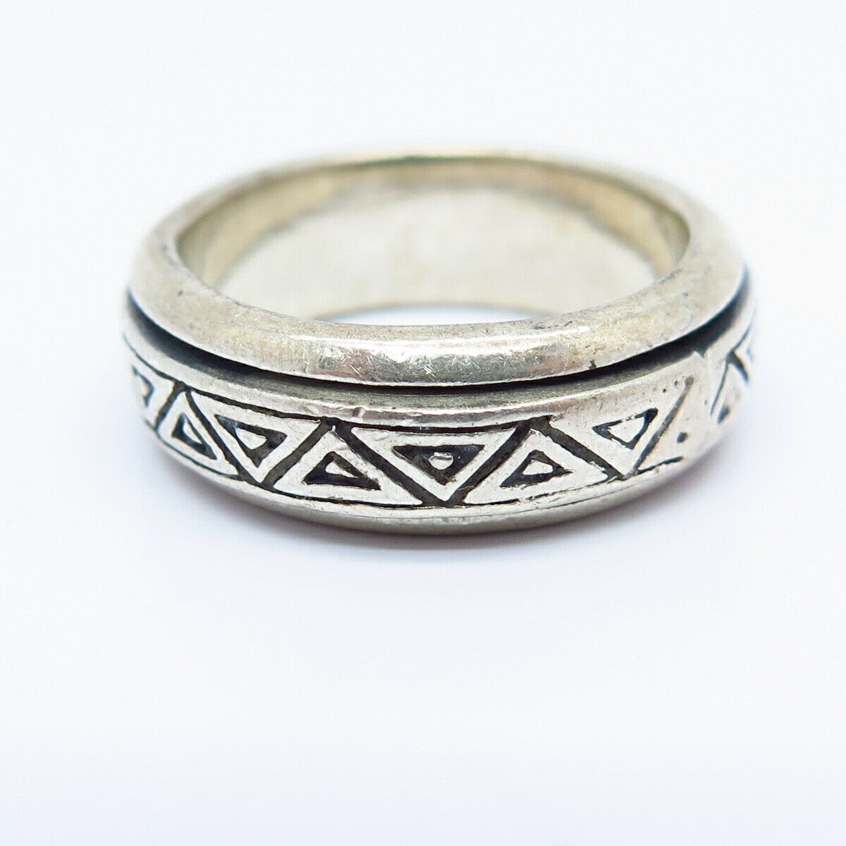 925 Sterling Silver Ornate Maze Design Rotating Band Ring Size 7 1/4