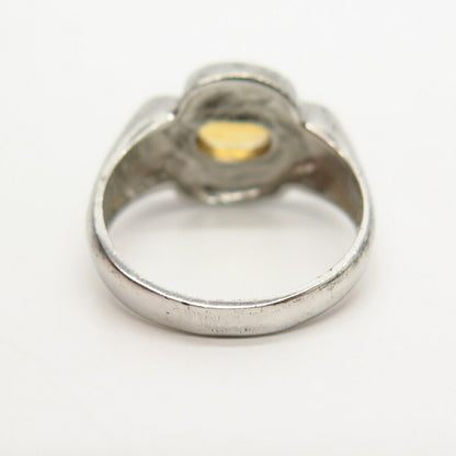 925 Sterling Silver Real Citrine Gemstone Floral Design Ring Size 6