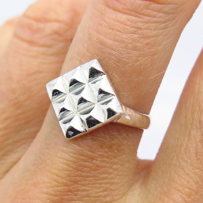 925 Sterling Silver Checkered Ribbed Design Ring Size 6 1/4