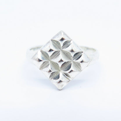 925 Sterling Silver Checkered Ribbed Design Ring Size 6 1/4