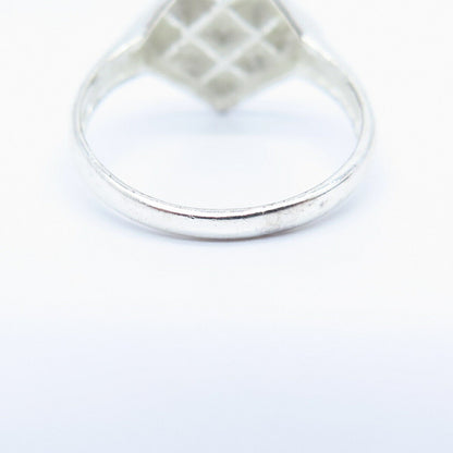 925 Sterling Silver Checkered Ribbed Design Ring Size 6 1/4