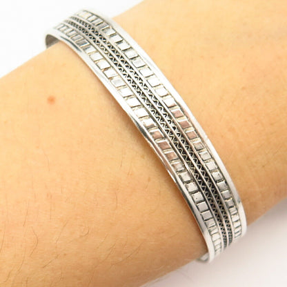 925 Sterling Silver Carved Design Cuff Bracelet 7.5"