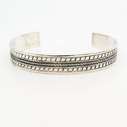 925 Sterling Silver Carved Design Cuff Bracelet 7.5"