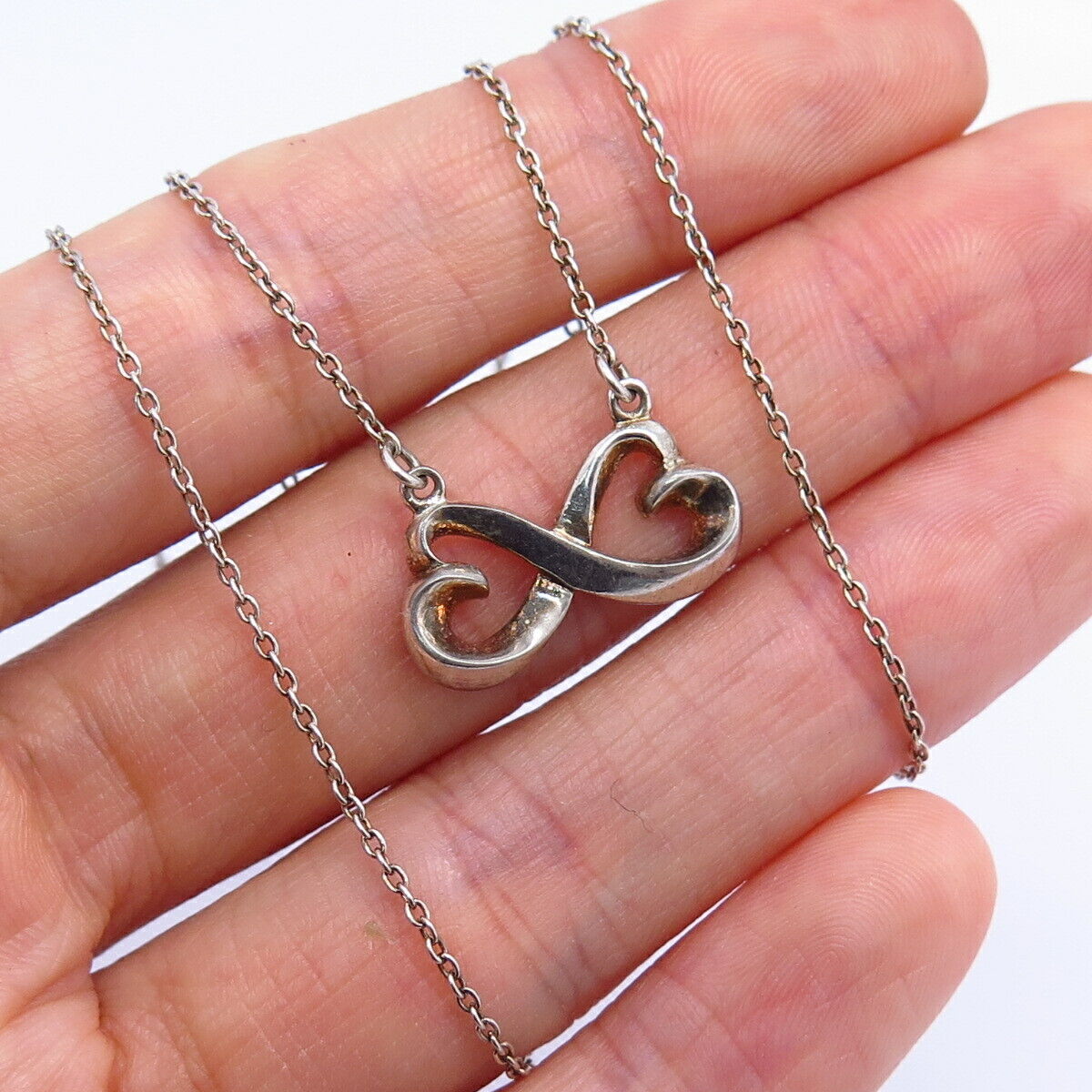 925 Sterling Silver Italy infinity Heart Rolo Chain Necklace 18"