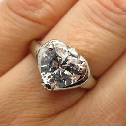 925 Sterling Silver C Z Heart Design Ring Size 7