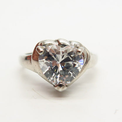 925 Sterling Silver C Z Heart Design Ring Size 7