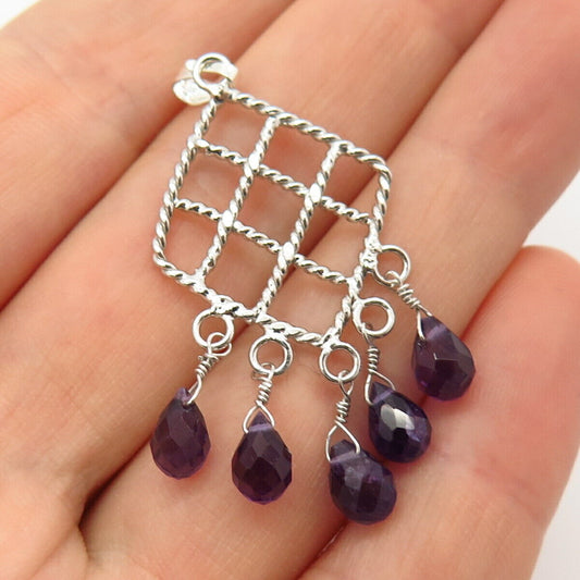 925 Sterling Silver Real Amethyst Gemstone Chandelier Dangling Pendant