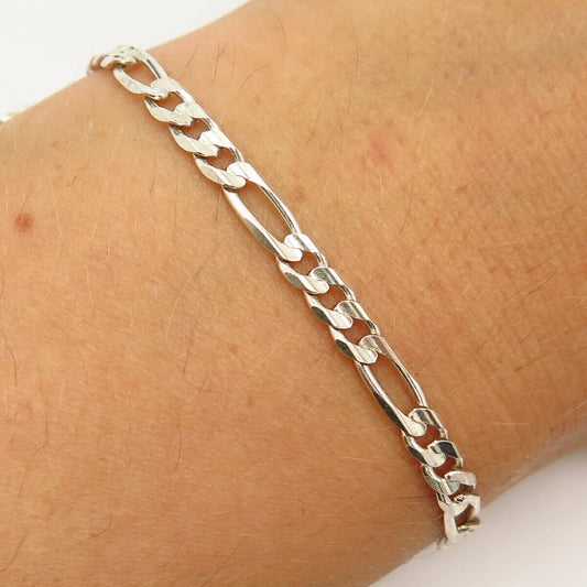 925 Sterling Silver Italy Figaro Link Bracelet 7 3/4"