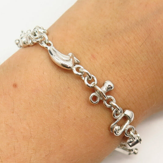 925 Sterling Silver Newborn Baby Theme Link Bracelet 6.5"