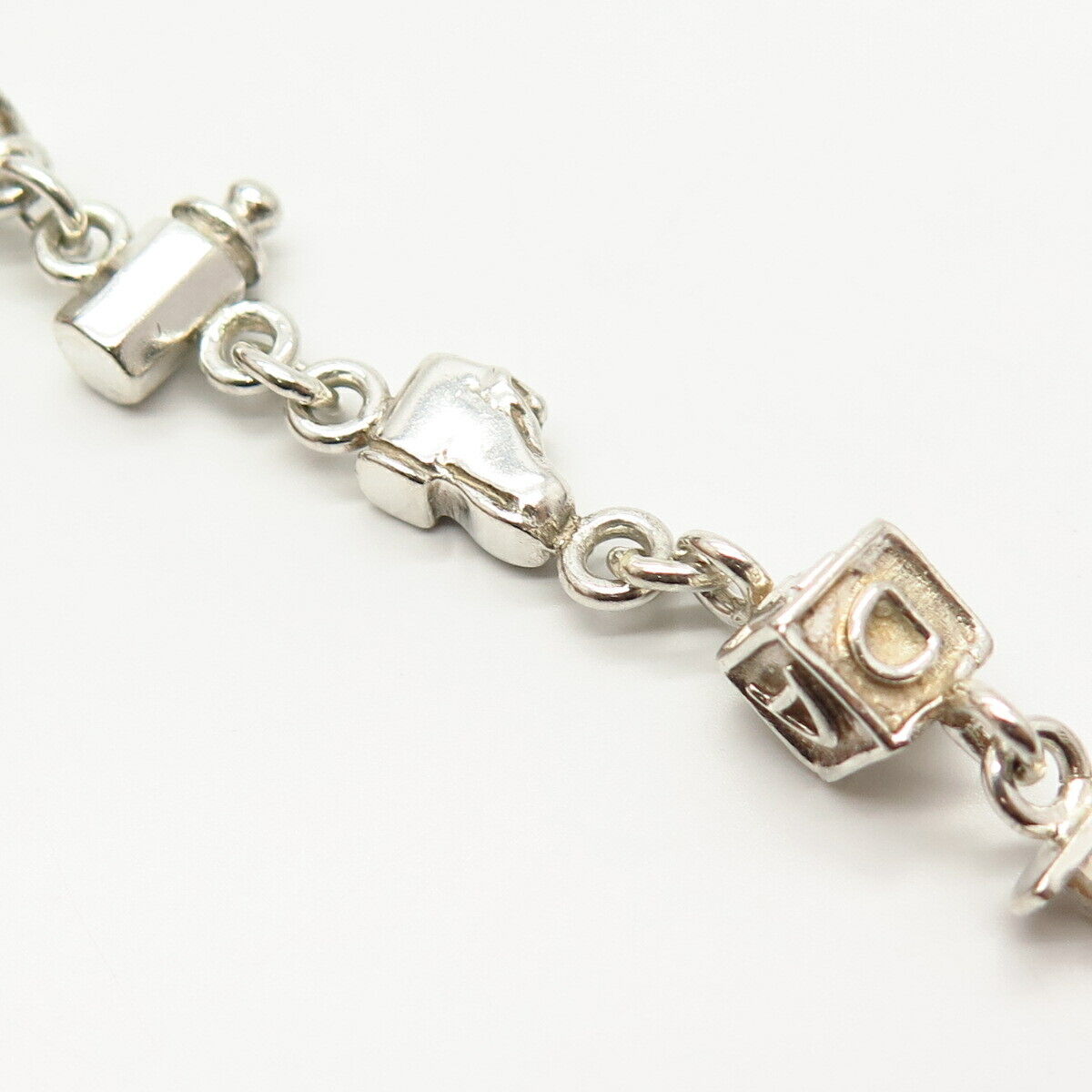 925 Sterling Silver Newborn Baby Theme Link Bracelet 6.5"