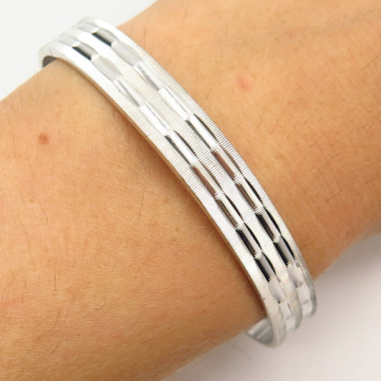 925 Sterling Silver Textured Design Cuff Bracelet 7 3/4"