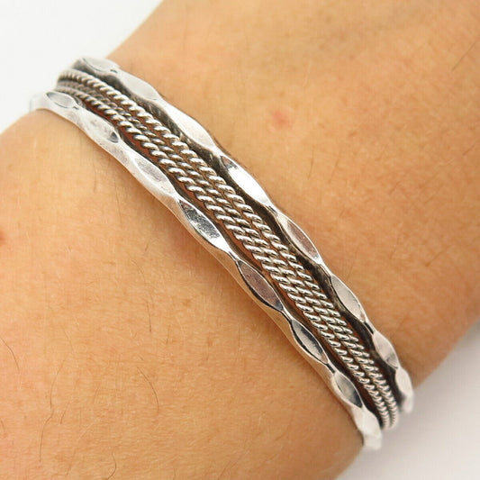 925 Sterling Silver Vintage Multi-Strand Cuff Bracelet 6 1/4"