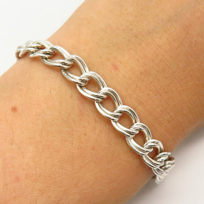 925 Sterling Silver Italy Double Cable Link Bracelet 7"