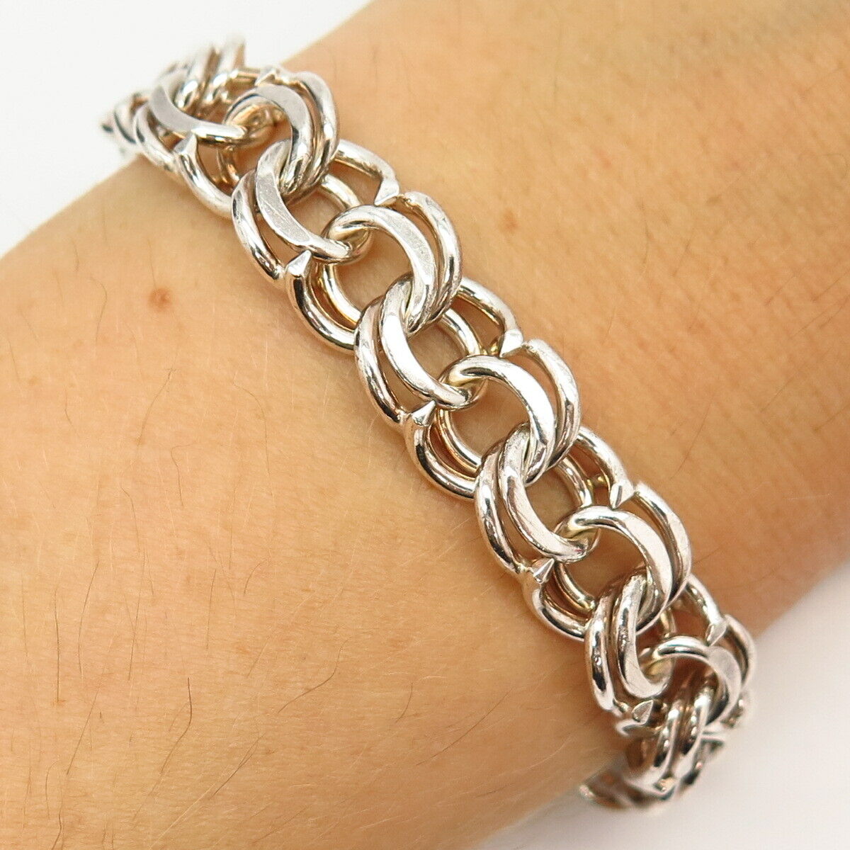 925 Sterling Silver Double Cable Link Bracelet 7"