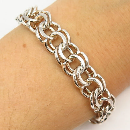 925 Sterling Silver Double Cable Link Bracelet 7"