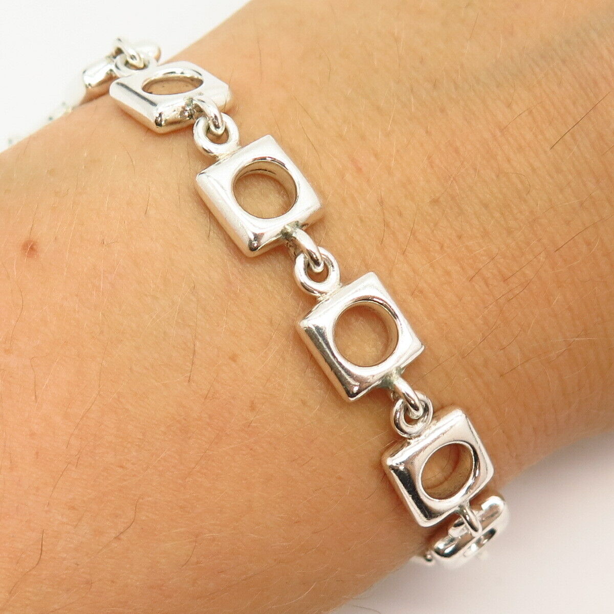 925 Sterling Silver Geometric Design Link Bracelet 6.5"