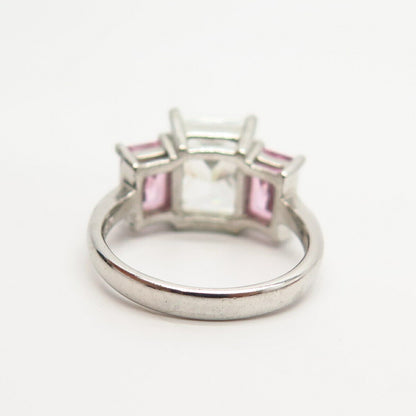 925 Sterling Silver White & Pink C Z 3-Stone Ring Size 6