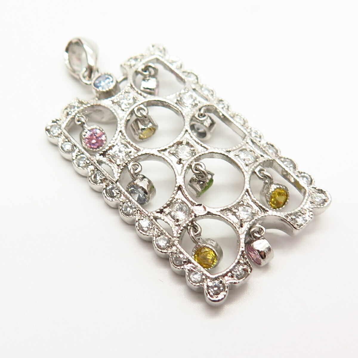 925 Sterling Silver Multi-Color C Z Dangling Pendant