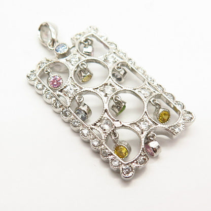 925 Sterling Silver Multi-Color C Z Dangling Pendant