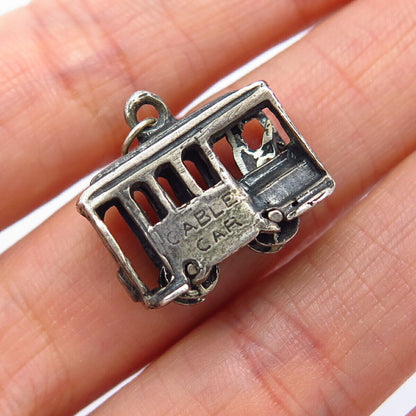 925 Sterling Silver Vintage Movable Tram / Cable Car Design Charm Pendant