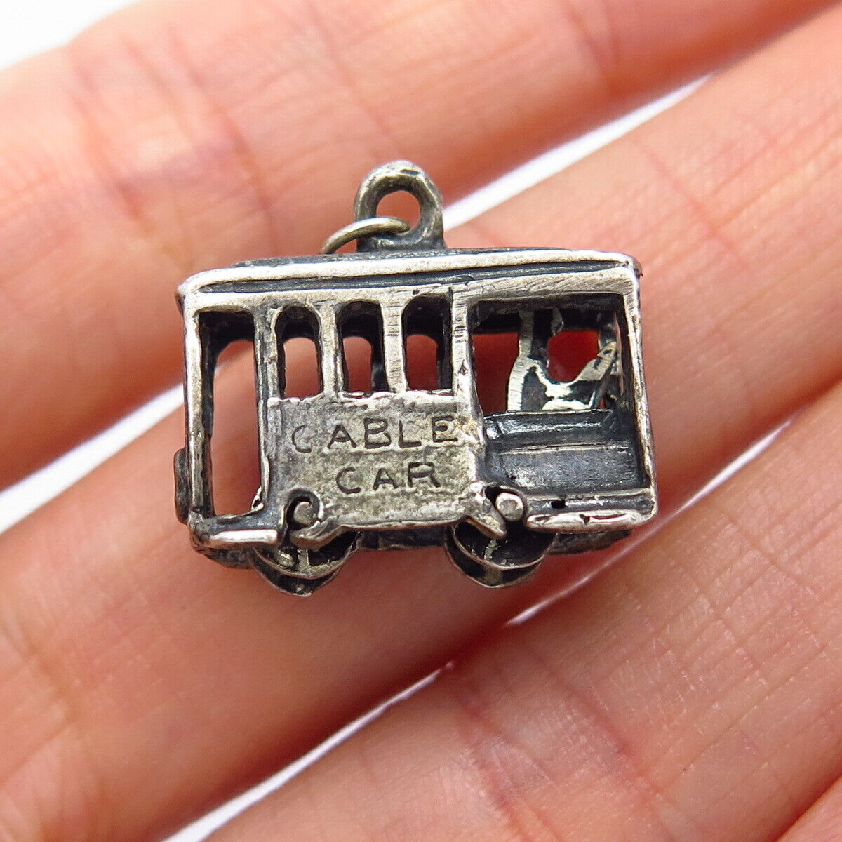 925 Sterling Silver Vintage Movable Tram / Cable Car Design Charm Pendant