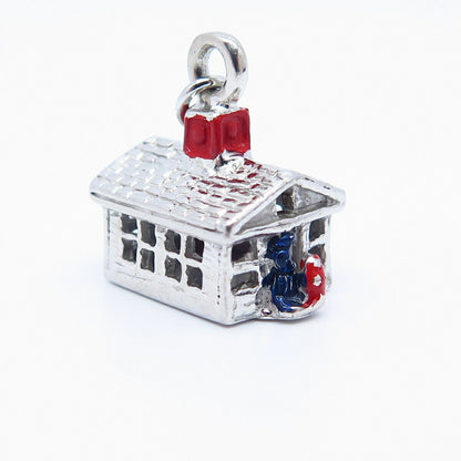 925 Sterling Silver Vintage Enamel House Design Charm Pendant