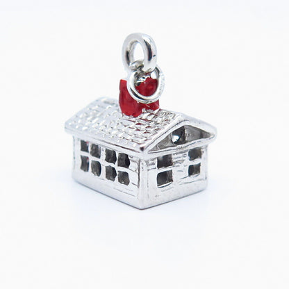 925 Sterling Silver Vintage Enamel House Design Charm Pendant