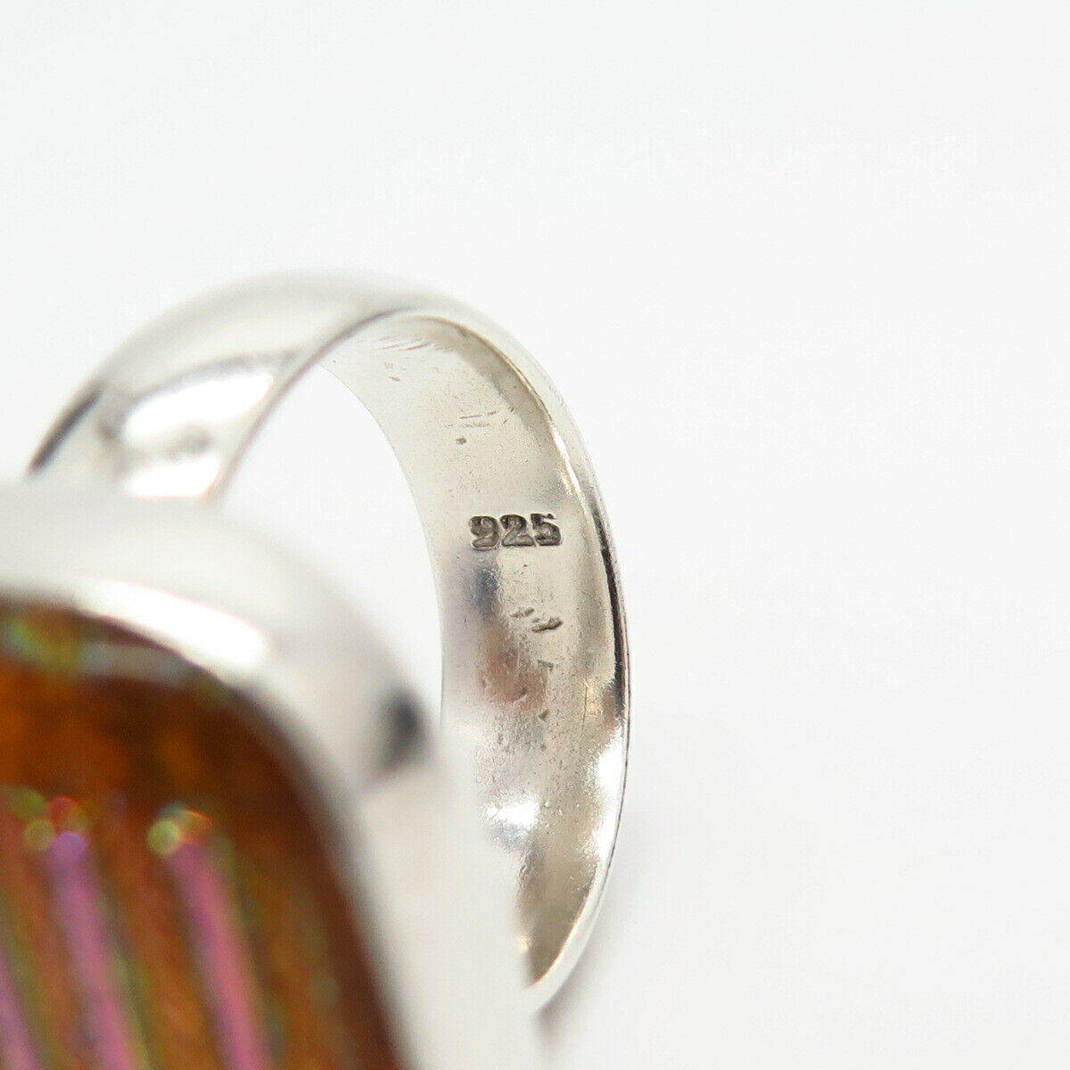 925 Sterling Silver Vintage Real Dichroic Glass Wide Ring Size 6 3/4