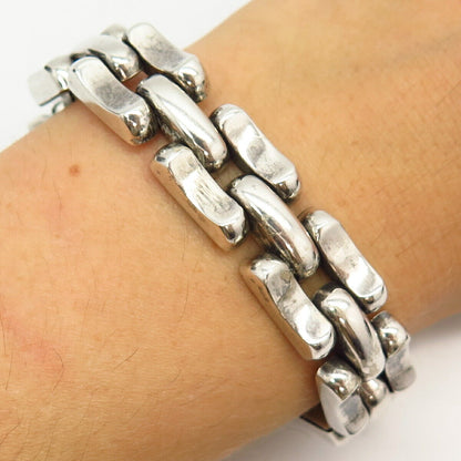 835 Silver Vintage Concave Design Panther Link Bracelet 7"