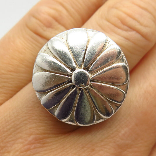 925 Sterling Silver Vintage Floral Design Wide Ring Size 5 1/4