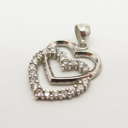 925 Sterling Silver C Z Double Heart Design Pendant