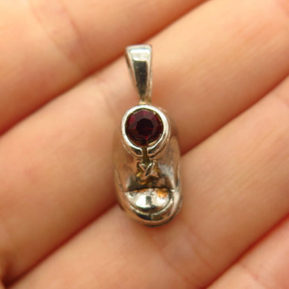 925 Sterling Silver Garnet-Tone C Z Baby Boot Design Pendant