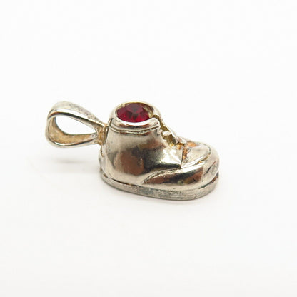 925 Sterling Silver Garnet-Tone C Z Baby Boot Design Pendant