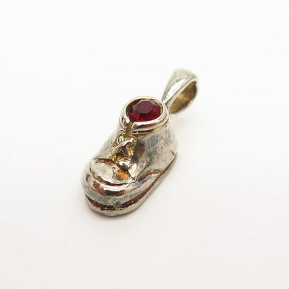 925 Sterling Silver Garnet-Tone C Z Baby Boot Design Pendant