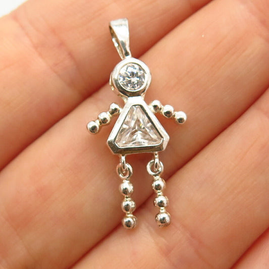 925 Sterling Silver C Z Articulated Girl Pendant