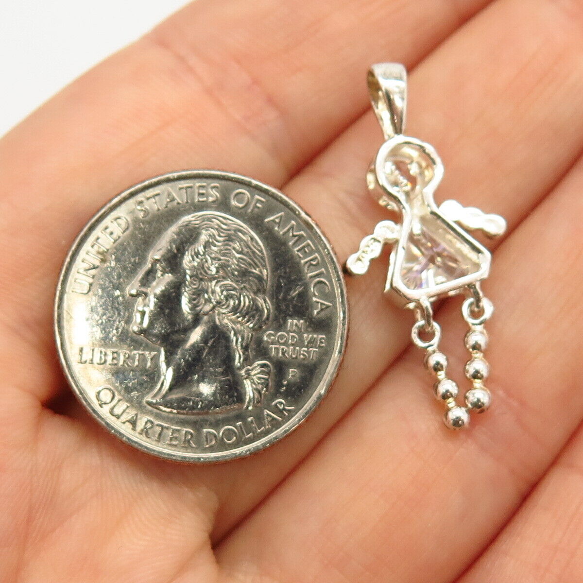 925 Sterling Silver C Z Articulated Girl Pendant