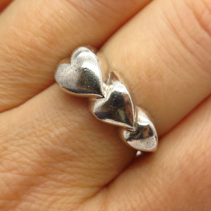 875 Silver Vintage Triple Heart Design Ring Size 7 3/4