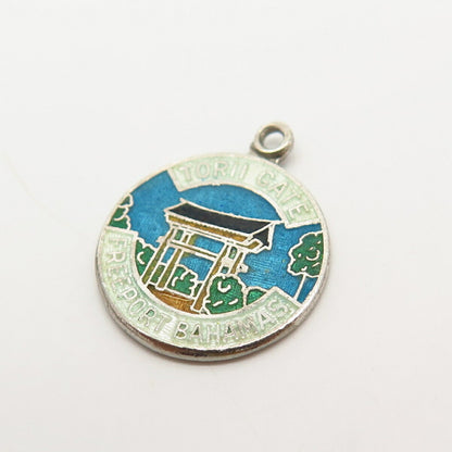 925 Sterling Vintage Breadner Enamel Torii Gate Freeport Bahamas Charm Pendant