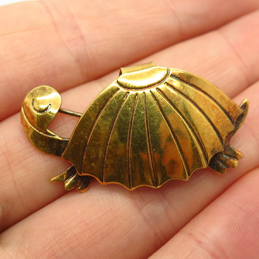 925 Sterling Gold Plated Vintage Danecraft Turtle For Good Luck Pin Brooch