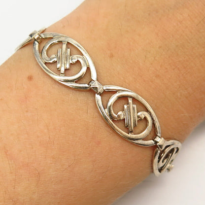 925 Sterling Silver / 1/20 14K Vintage Symmetalic Fancy Link Bracelet 7"