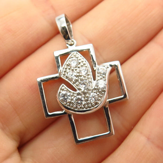 925 Sterling Silver C Z Holy Ghost Cross Design Pendant