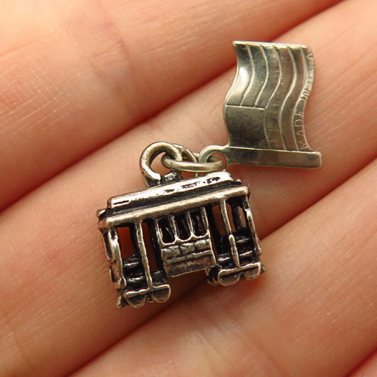 925 Sterling Silver Vintage San Francisco Cable Car Design Charm Pendant