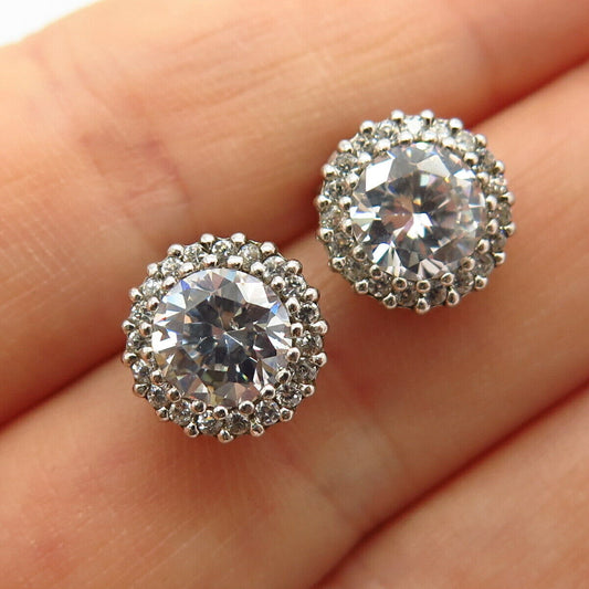 925 Sterling Silver C Z Round Stud Earrings