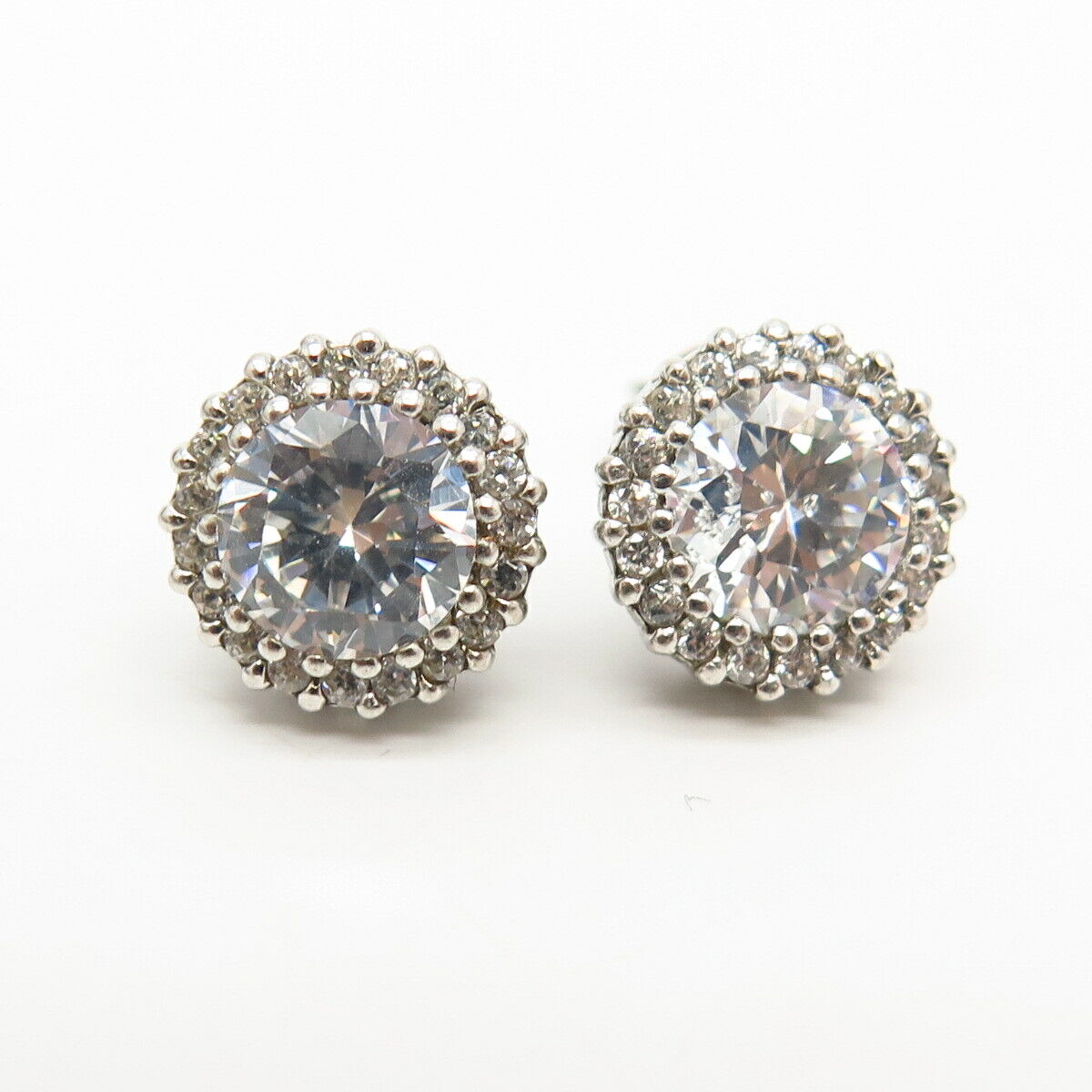 925 Sterling Silver C Z Round Stud Earrings